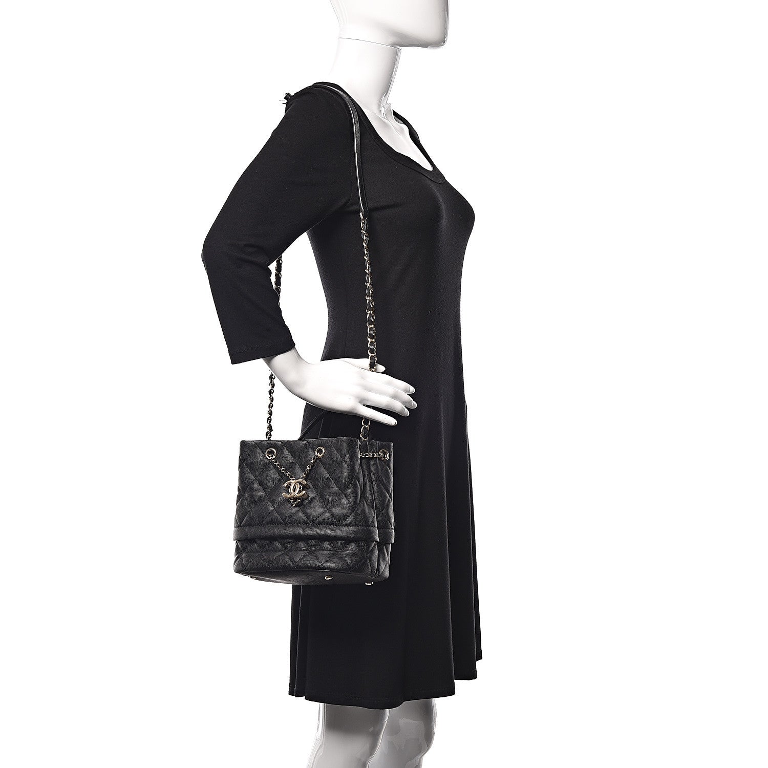 Chanel Caviar Quilted Rolled Up Bucket Drawstring Bag Black 2 of 9