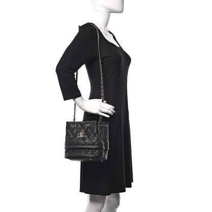 Chanel Caviar Quilted Rolled Up Bucket Drawstring Bag Black 2 of 9