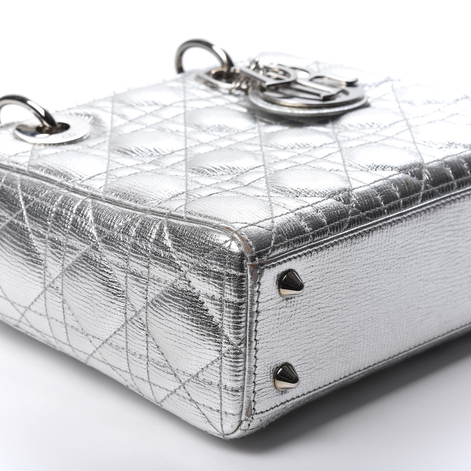 Christian Dior Metallic Grained Calfskin Cannage Small Lucky Badges My Lady Dior Silver 5 of 11