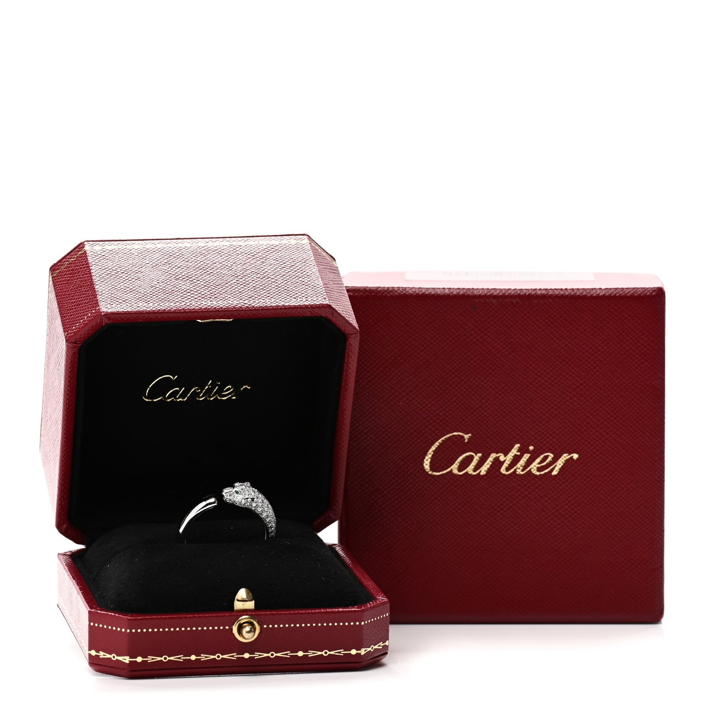 18K White Gold Diamond Black Onyx Emerald Panthere De Cartier Ring 61 9.75
