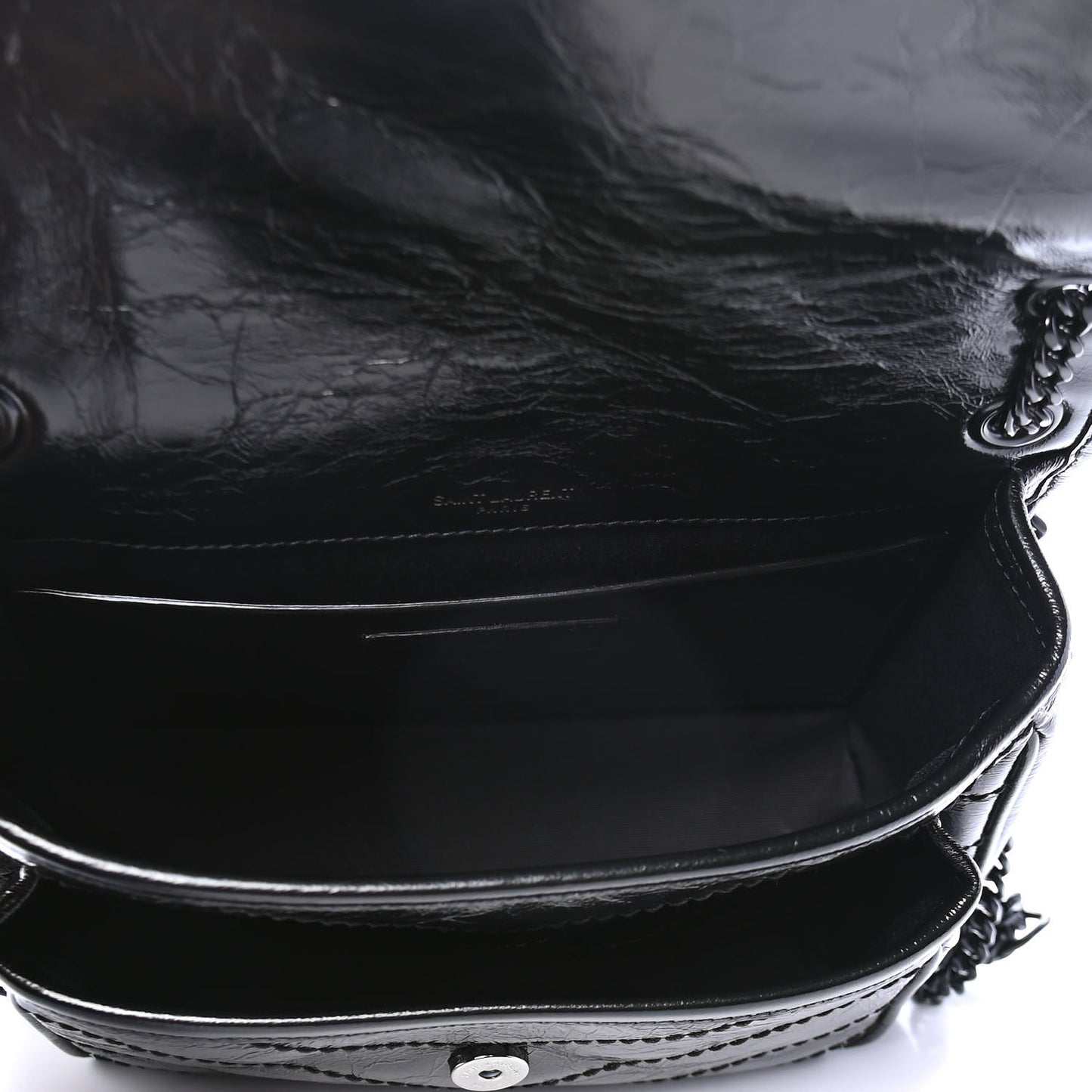 Crinkled Calfskin Matelasse Monogram Baby Niki Chain Satchel Black
