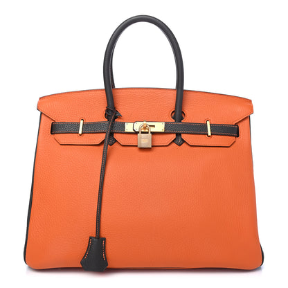 Hermes Togo Bi Color Horseshoe Birkin 35 Orange Graphite 1 of 10