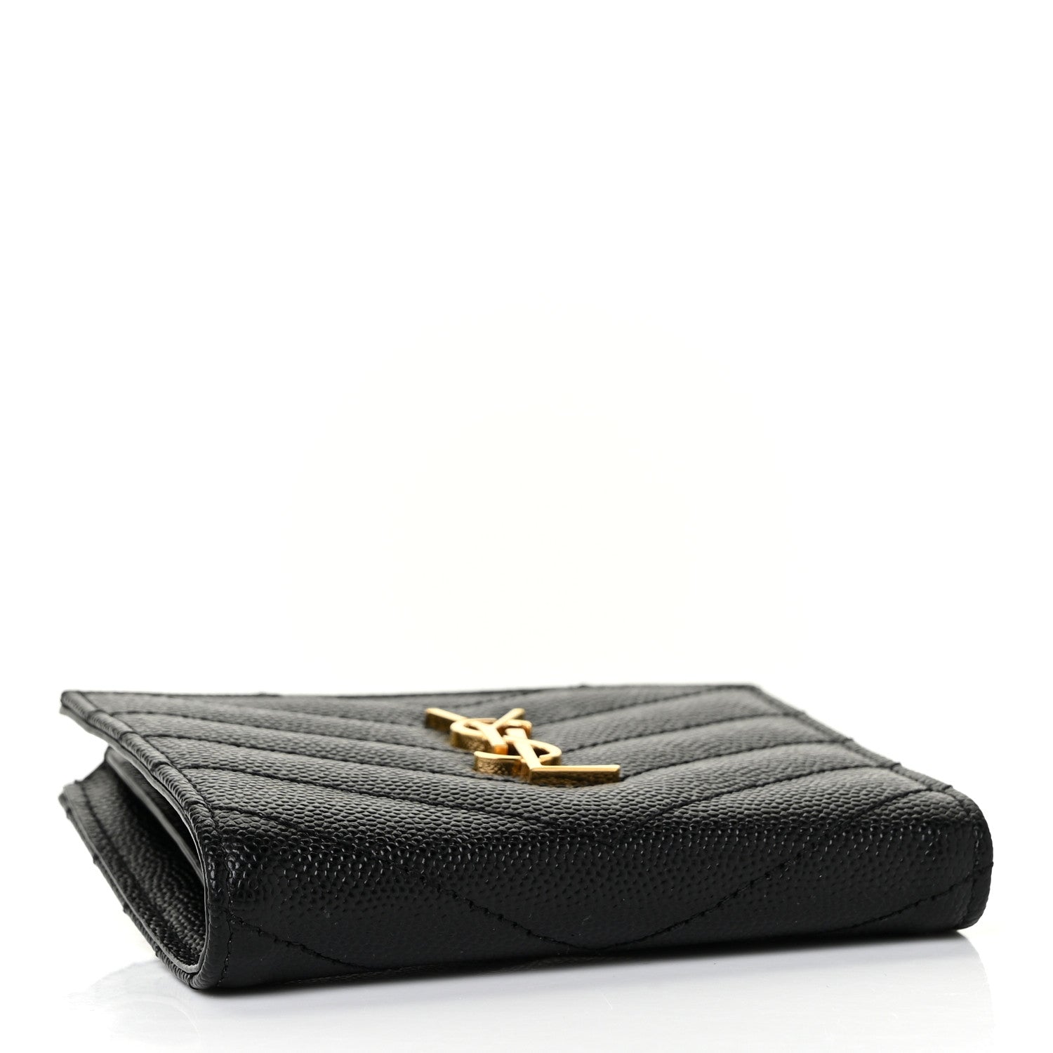 Saint Laurent Grain De Poudre Matelasse Chevron Monogram Zipped Card Case Black 4 of 9