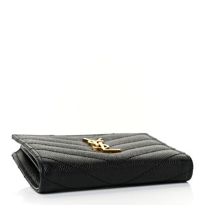 Saint Laurent Grain De Poudre Matelasse Chevron Monogram Zipped Card Case Black 4 of 9