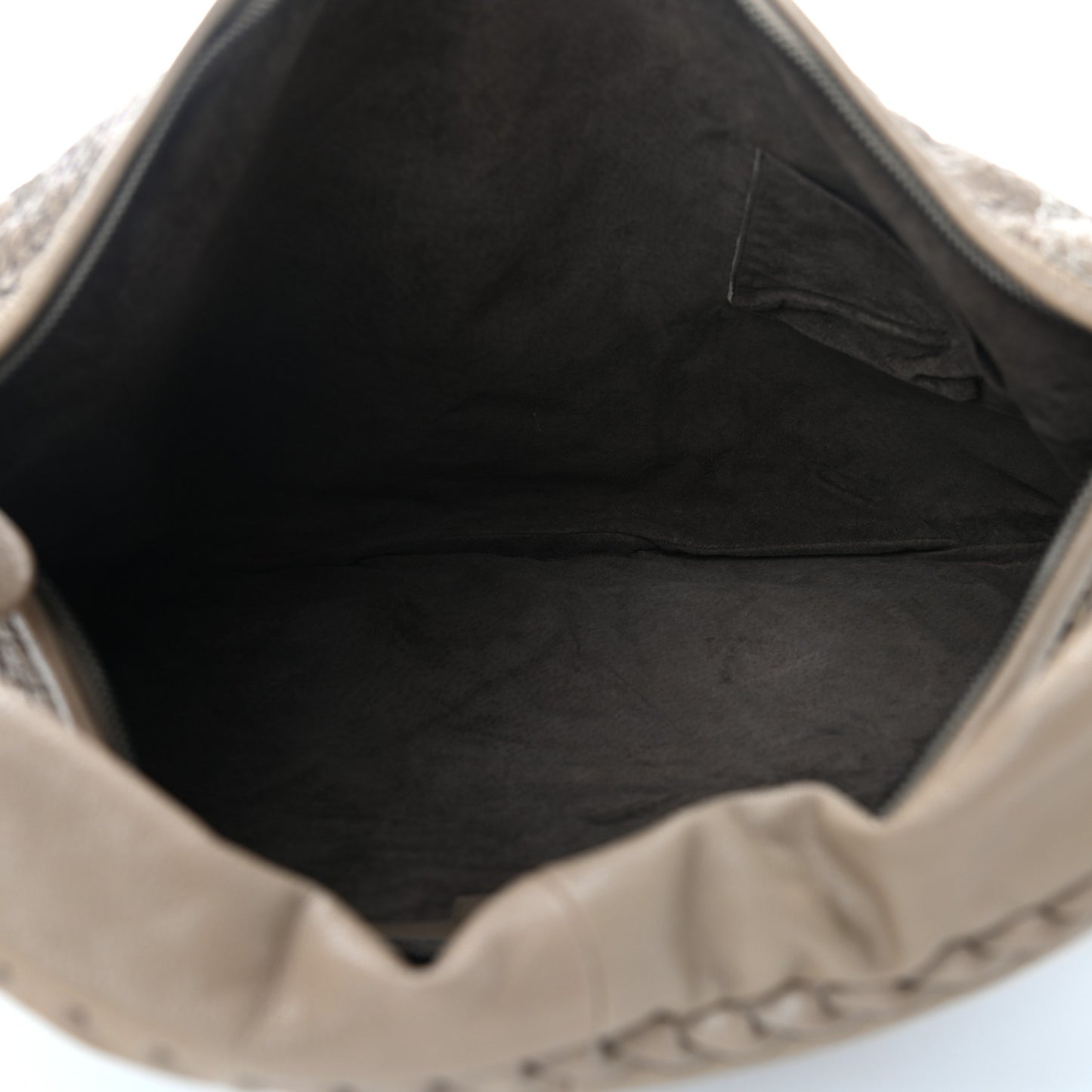 Nappa Intrecciato Camo Embroidered Maxi Veneta Hobo Taupe