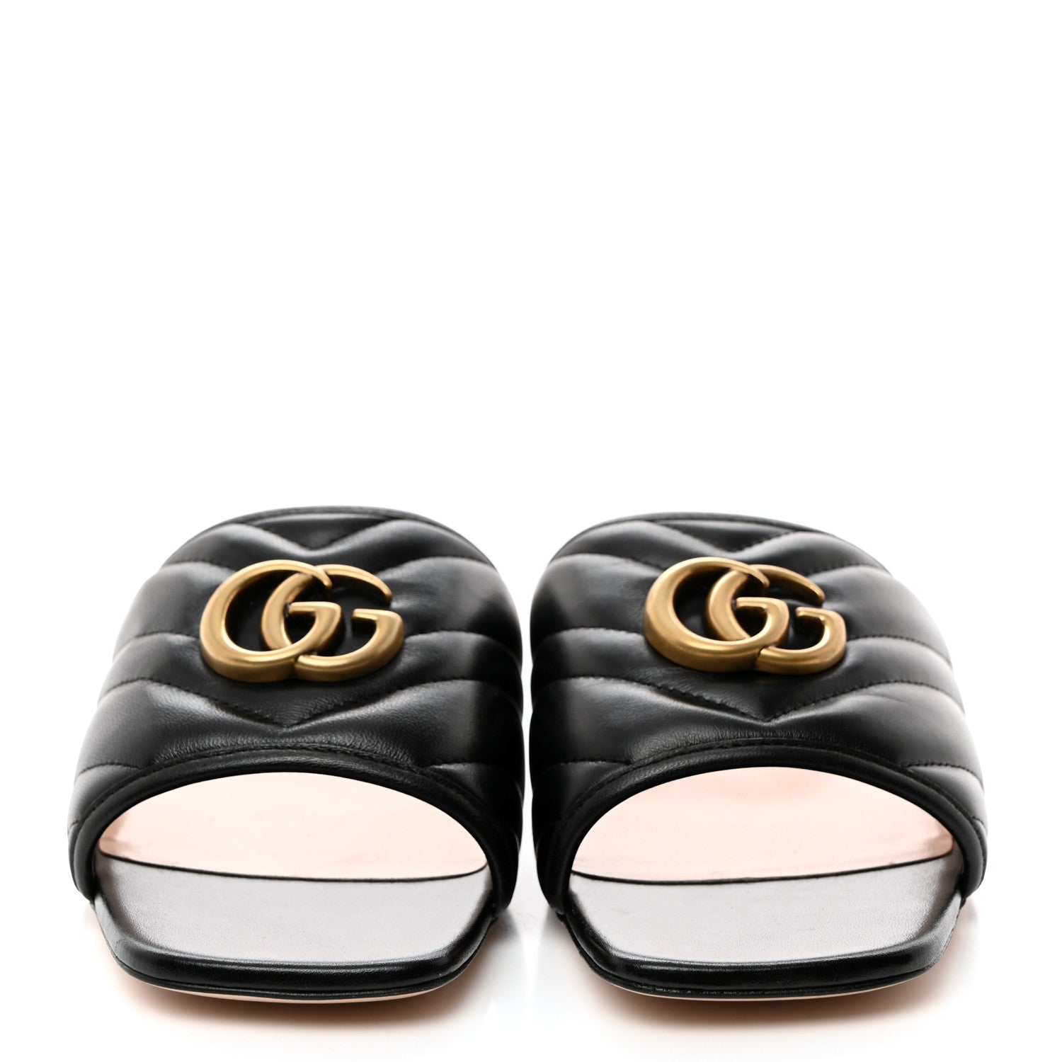 Gucci Nappa Matelasse GG Marmont Flat Slide Sandals 38.5 Black 2 of 9