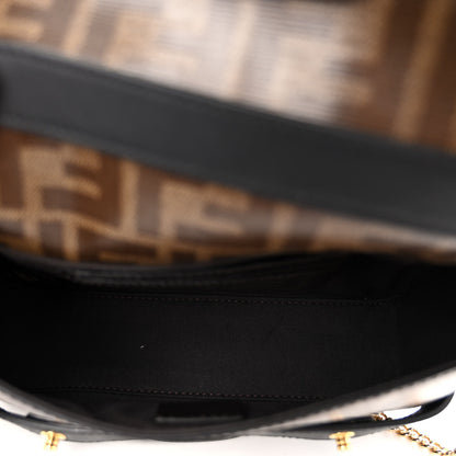 Fendi Glazed Fabric Vitello Century FF 1974 Mini Baguette Cage Mogano Panna Black 5 of 10