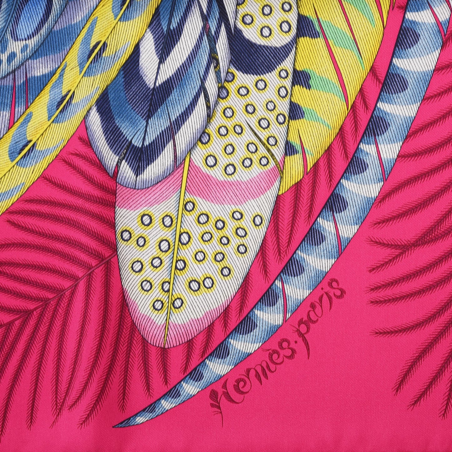 Silk Plumes En Fete Scarf 90 Rose Vif Bleu Vert