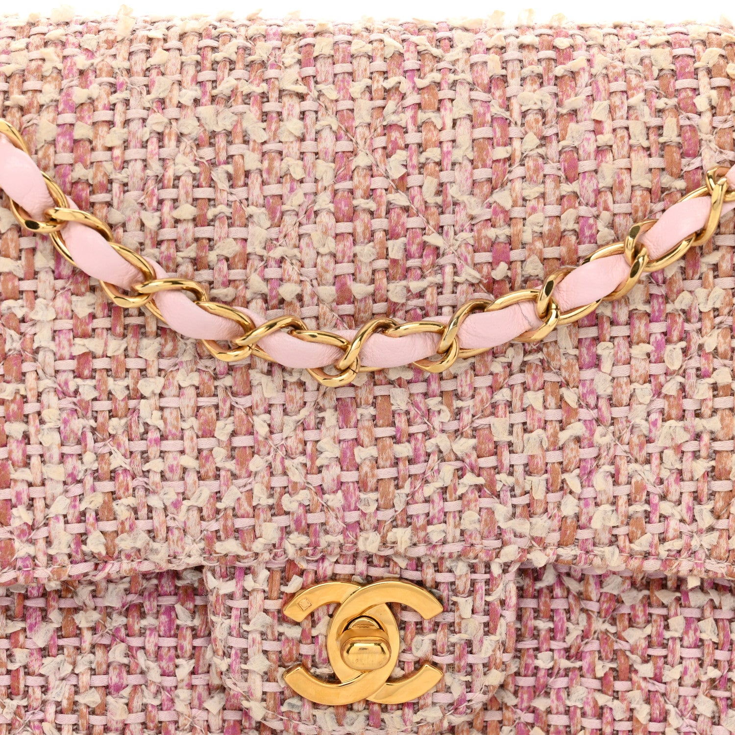 Chanel Tweed Quilted Medium Double Flap Light Pink 5 of 12
