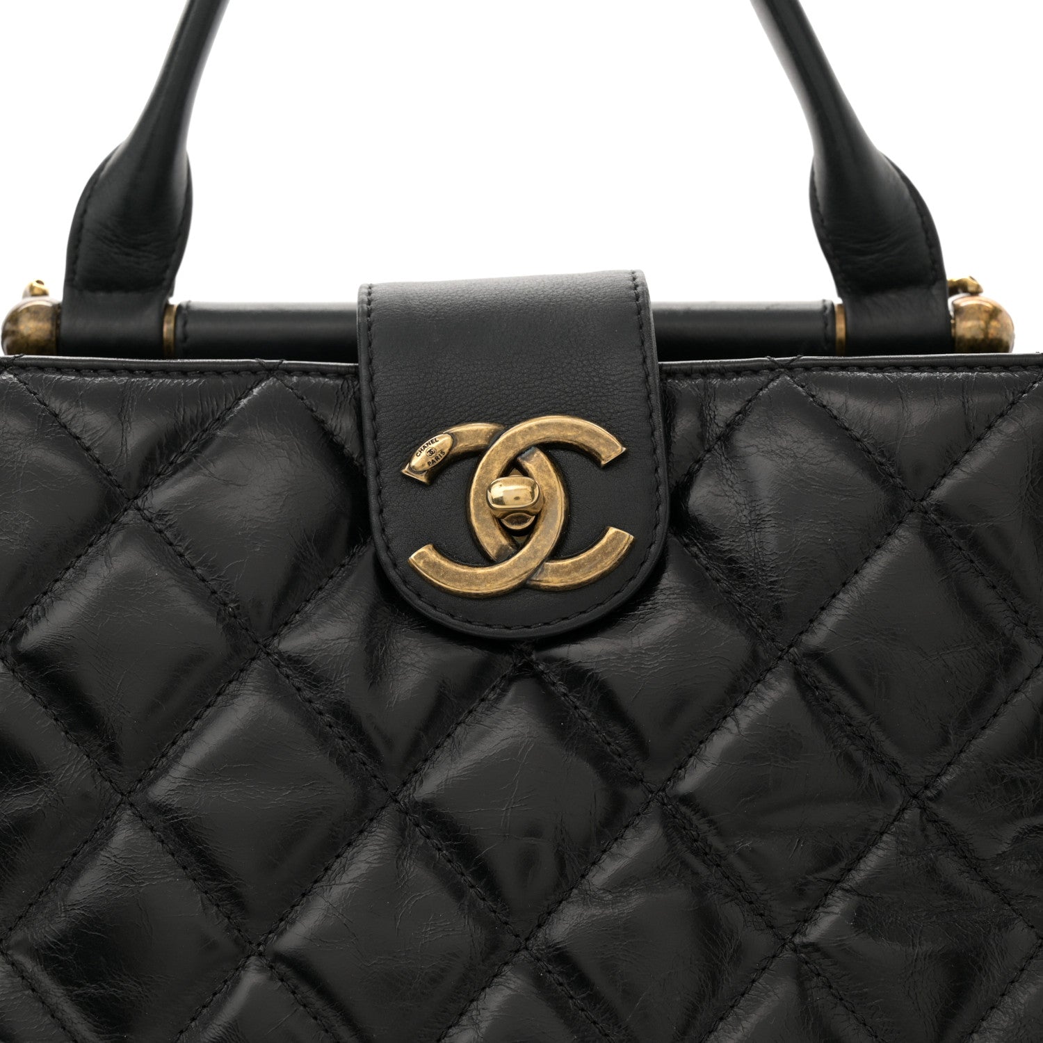 Chanel Glazed Calfskin Quilted Gold Bar Tote Black 8 of 11