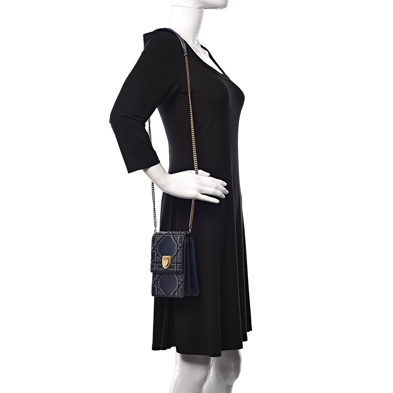 Christian Dior Lambskin Studded Vertical Diorama Indigo 2 of 10