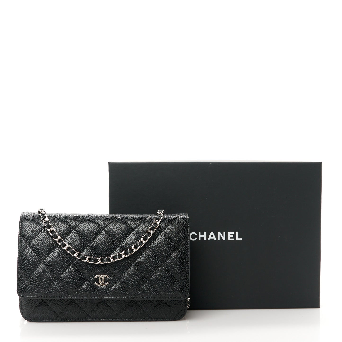 Caviar Quilted Wallet on Chain WOC Black