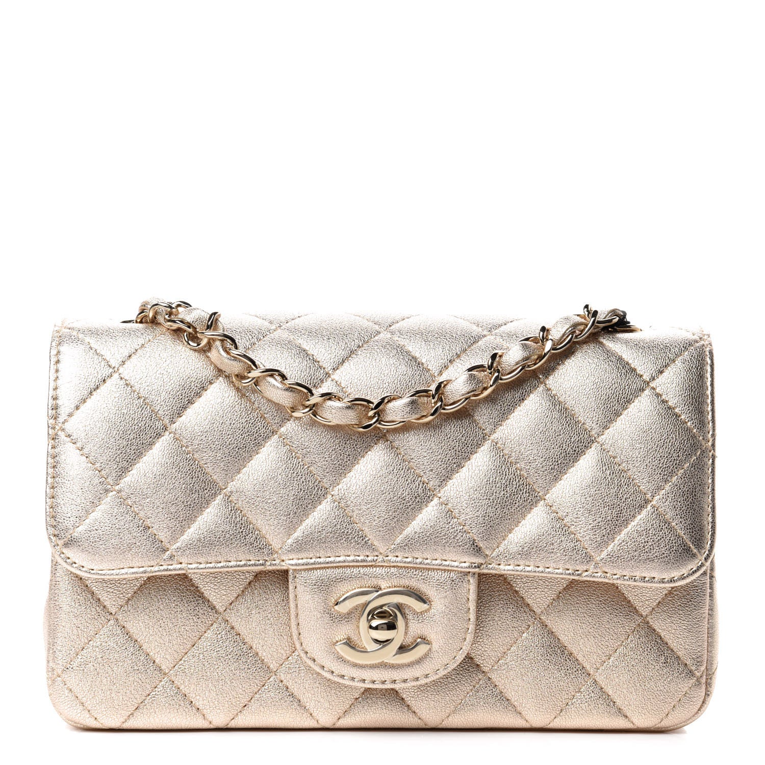 Chanel Metallic Lambskin Quilted Mini Rectangular Flap Gold 1 of 11