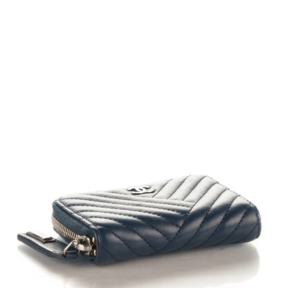 Chanel Lambskin Chevron Zip Around Coin Purse Wallet Blue 4 of 7