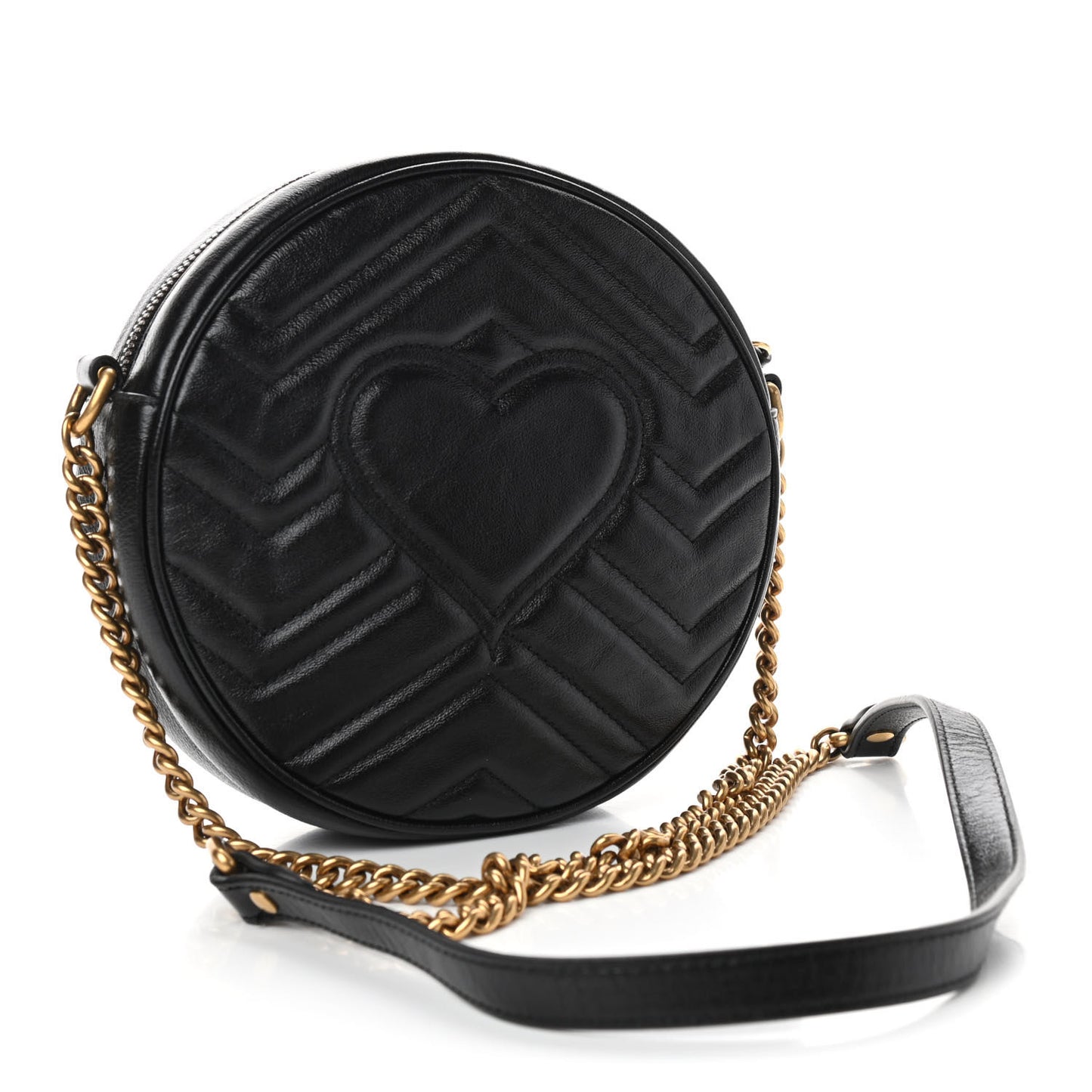 Azalea Calfskin Matelasse Heart Mini GG Marmont Round Shoulder Bag Black