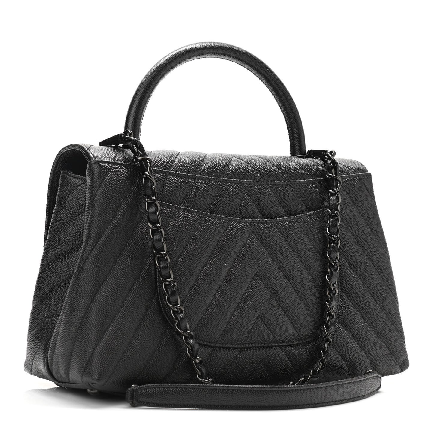 Caviar Chevron Quilted Small Coco Handle Flap So Black