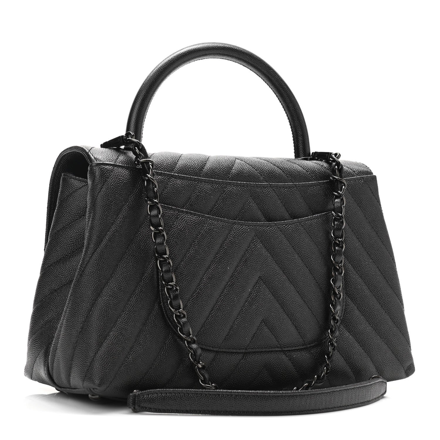 Chanel Caviar Chevron Quilted Small Coco Handle Flap So Black 3 of 9