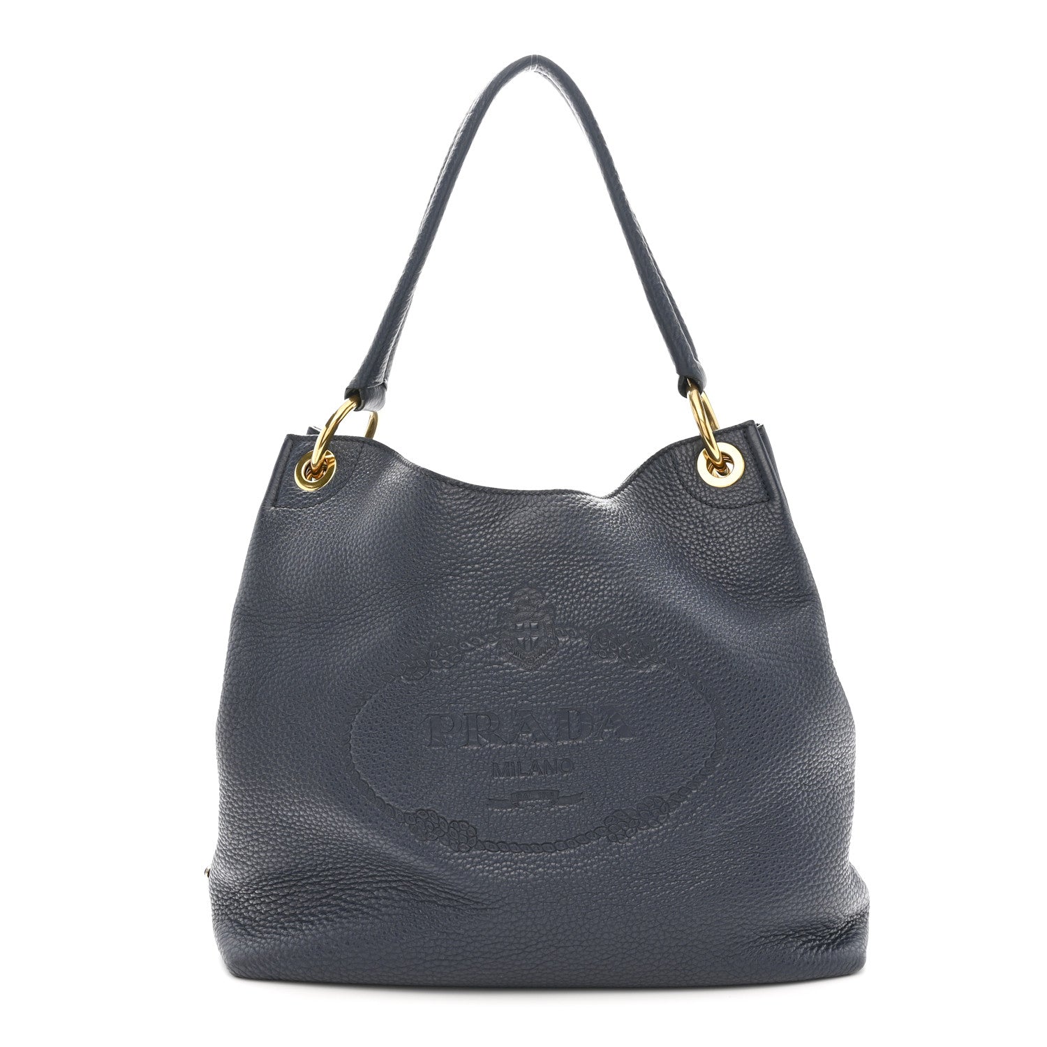 Prada Vitello Phenix Embossed Logo Hobo Baltico 1 of 11