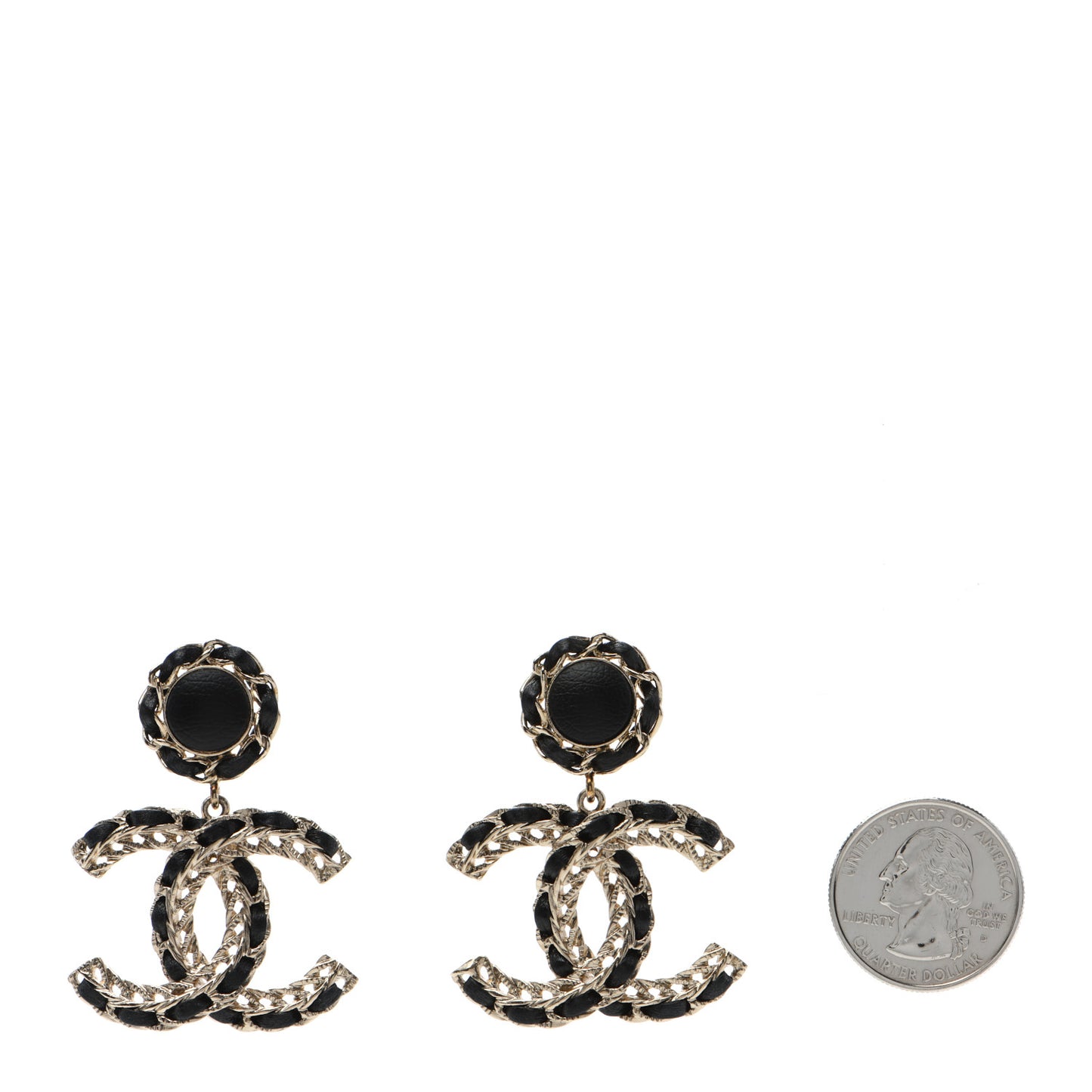 Lambskin CC Chain Drop Earrings Black Gold