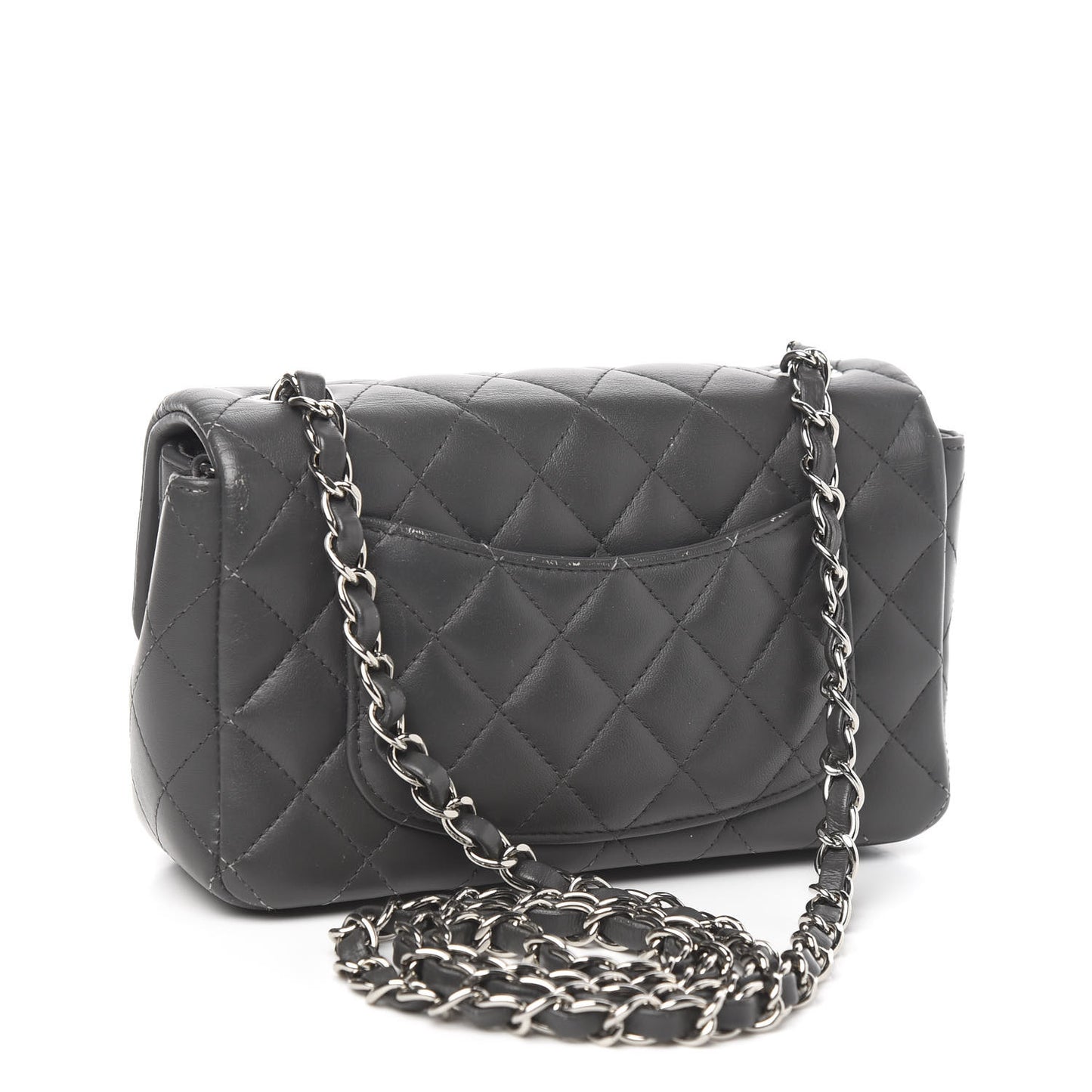 Lambskin Quilted Mini Rectangular Flap Grey