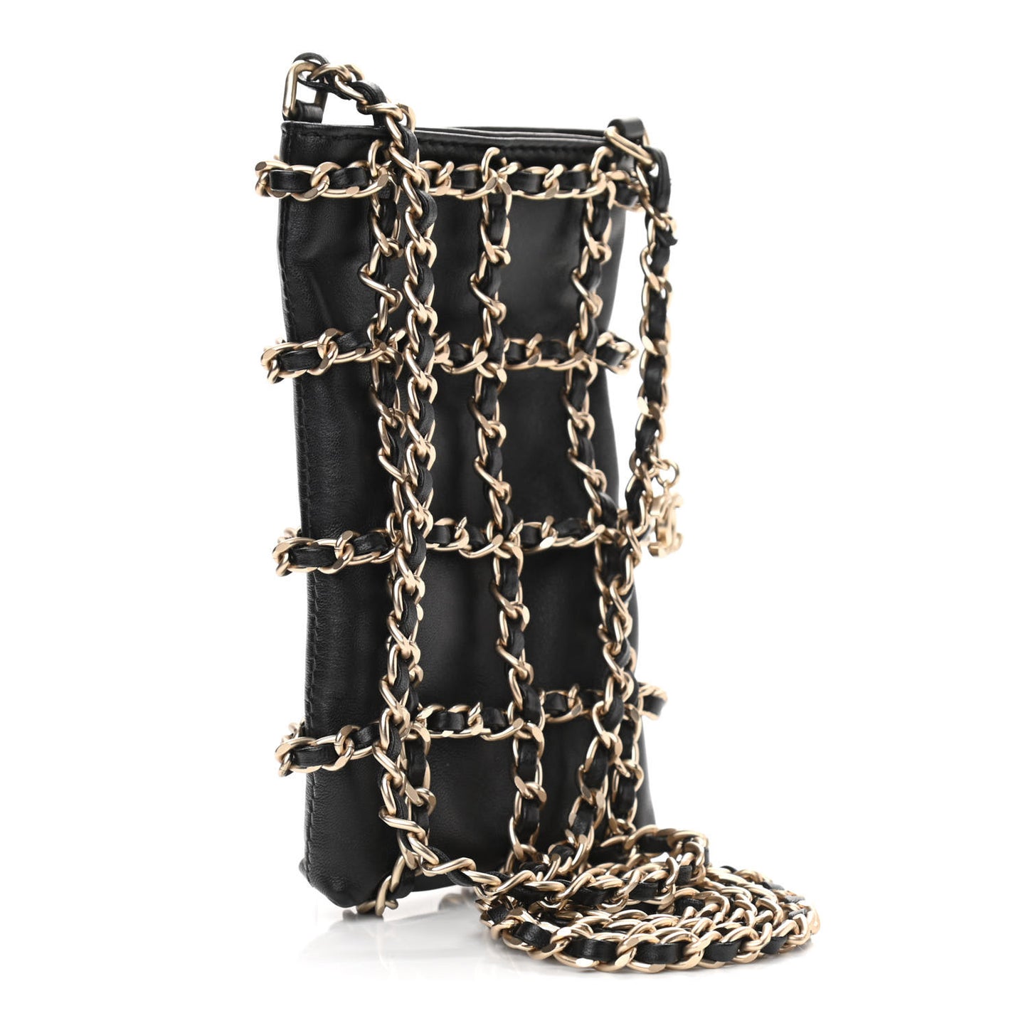 Lambskin Tech Me Out Clutch With Chain Black