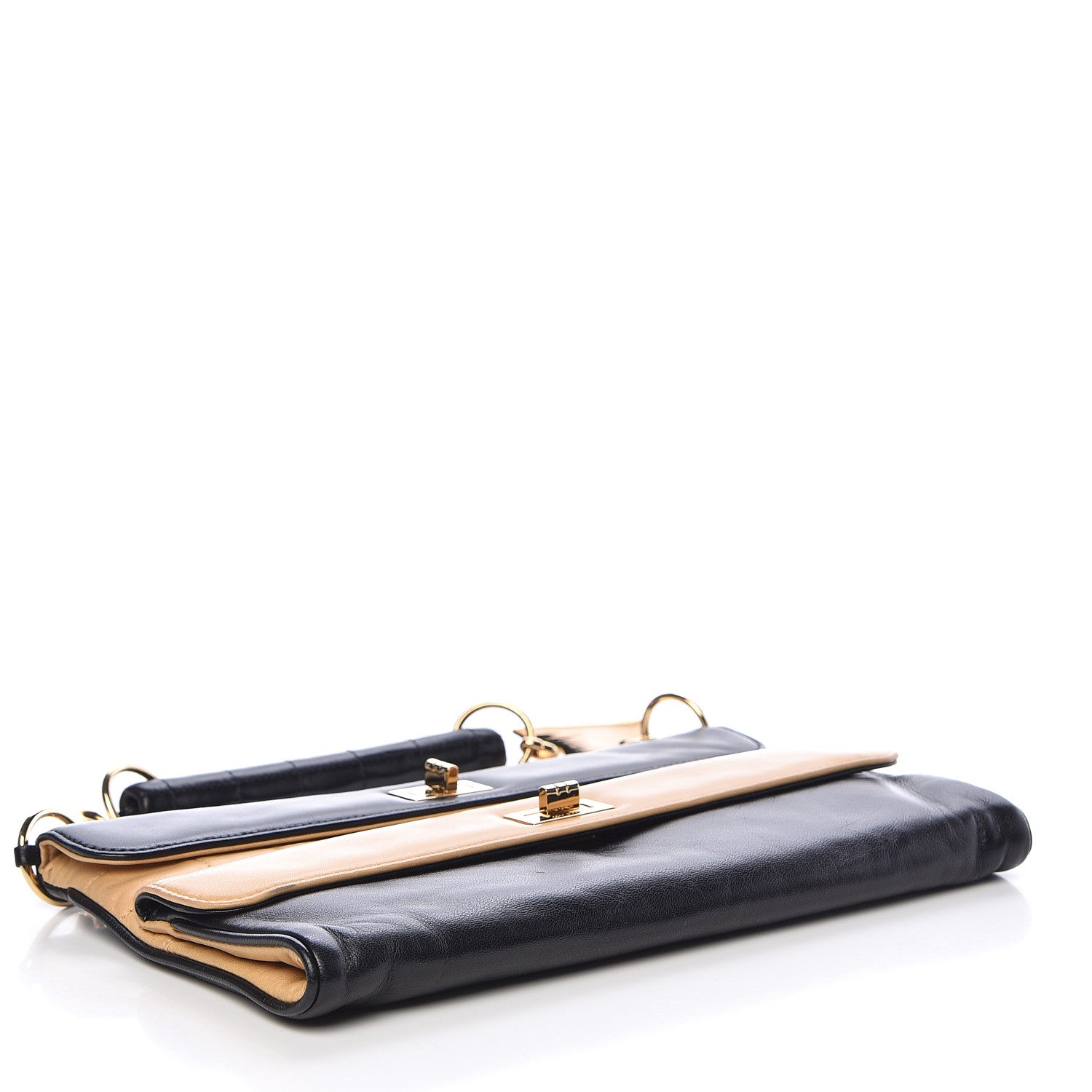 Chanel Lambskin Chocolate Bar Mademoiselle Double Flap Clutch Beige Black 4 of 11