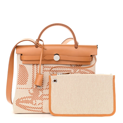 Hermes Vache Hunter Toile H Brides de Gala Herbag Zip Retourne 31 PM Natural 1 of 11