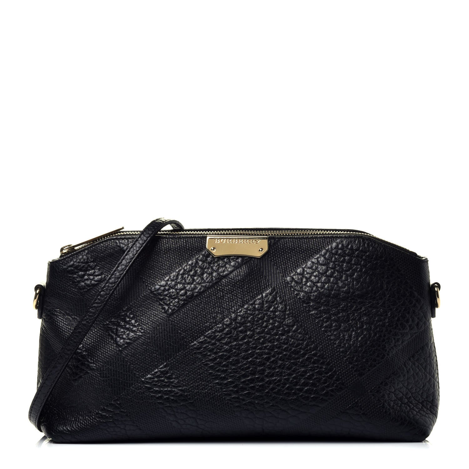 Burberry Signature Grain Calfskin Check Embossed Small Chichester Crossbody Clutch Bag Black 1 of 9