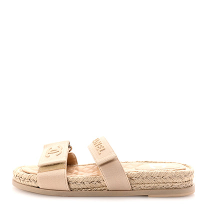 Chanel Grosgrain Lambskin Elastic Flat Mules 39 Beige 1 of 9