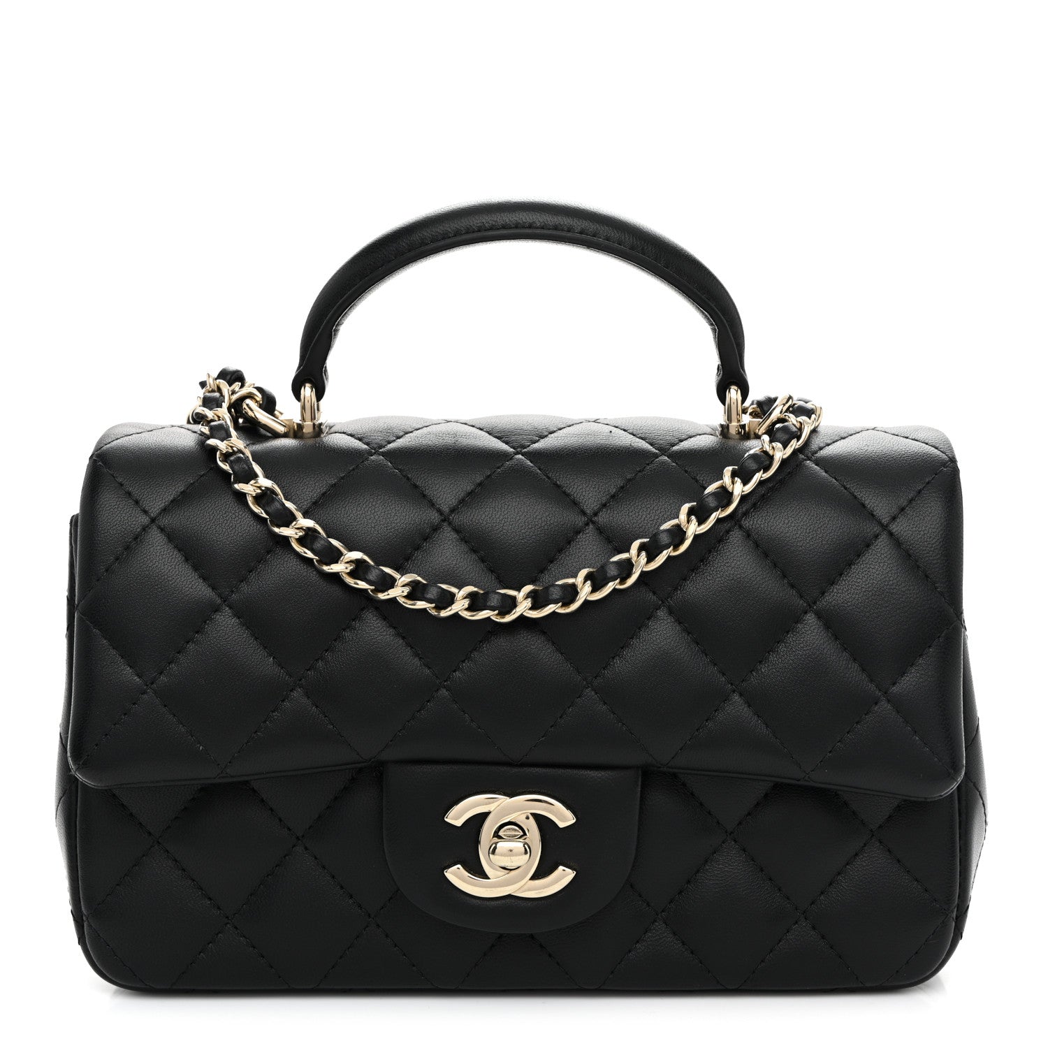 Chanel Lambskin Quilted Mini Top Handle Rectangular Flap Black 1 of 10