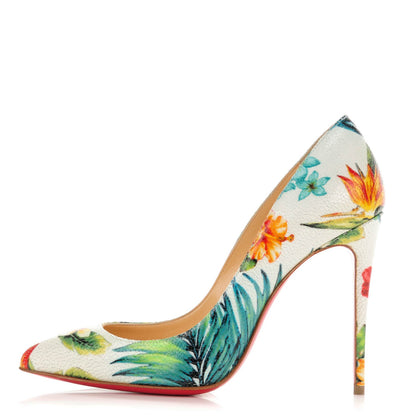 Christian Louboutin Crackled Calfskin Hawaiian Print Pigalle Follies 100 Pumps 36 White 1 of 7