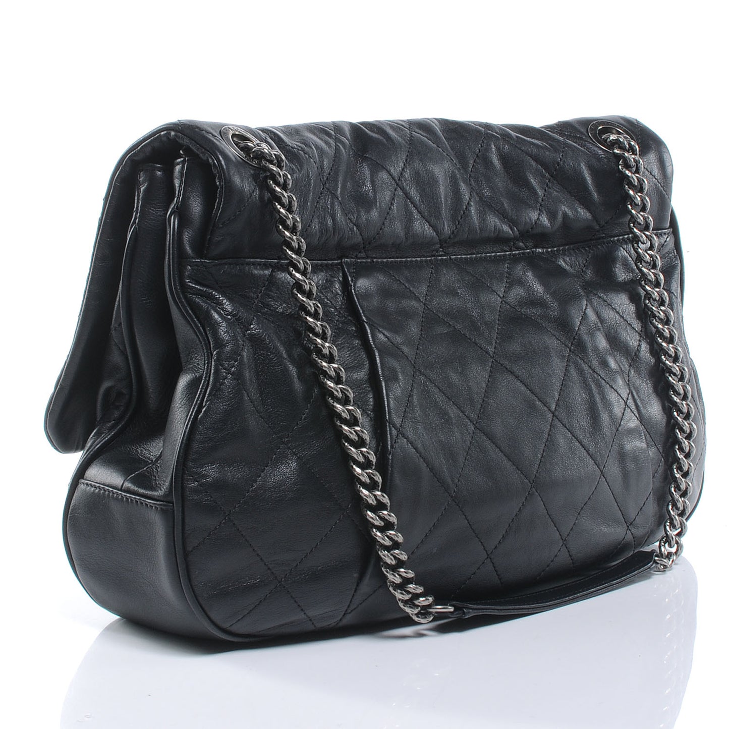 Calfskin Coco Pleats Flap Black