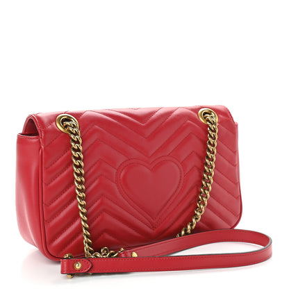 Gucci Calfskin Matelasse Small GG Marmont Shoulder Bag Hibiscus Red 3 of 9