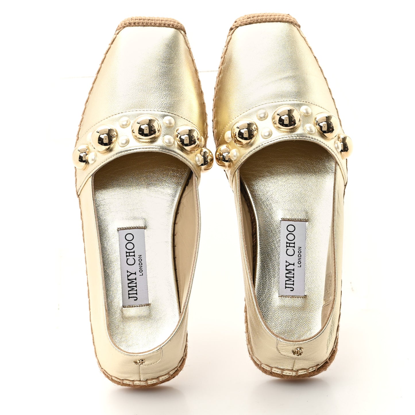 Metallic Lambskin Pearl Dru Espadrille Flats 37 Gold