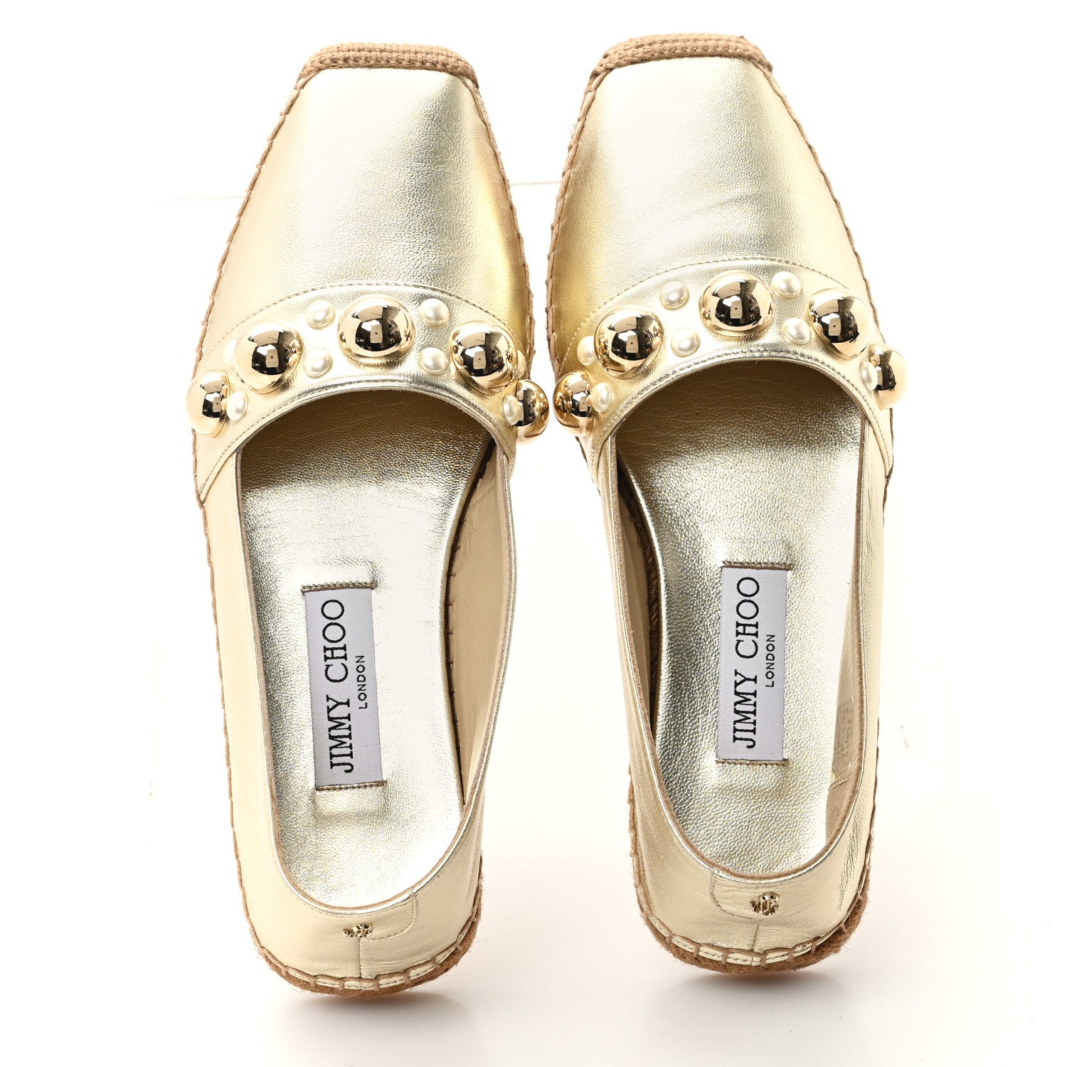 Jimmy Choo Metallic Lambskin Pearl Dru Espadrille Flats 37 Gold 2 of 9