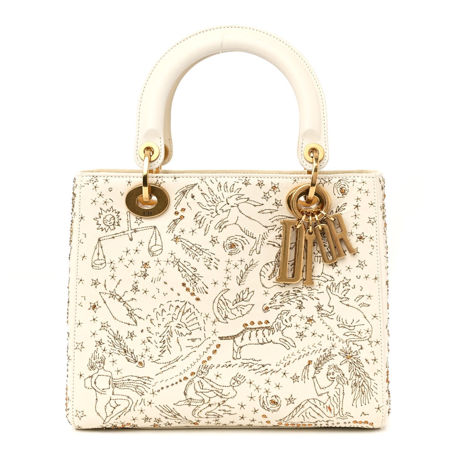 Embroidered Medium Lady Dior White Multicolor