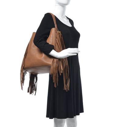Prada Cervo Deerskin Fringe Hobo Cammello 2 of 9