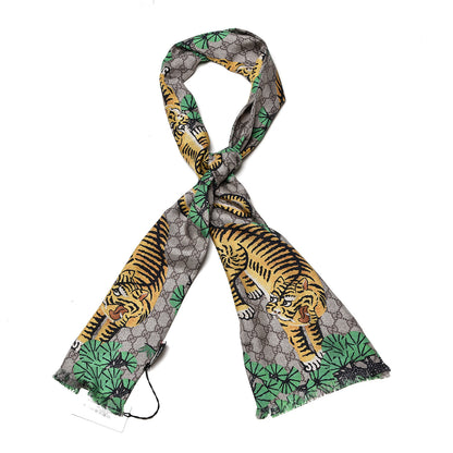 Gucci Silk GG Supreme Bengal Print Scarf Beige 1 of 5