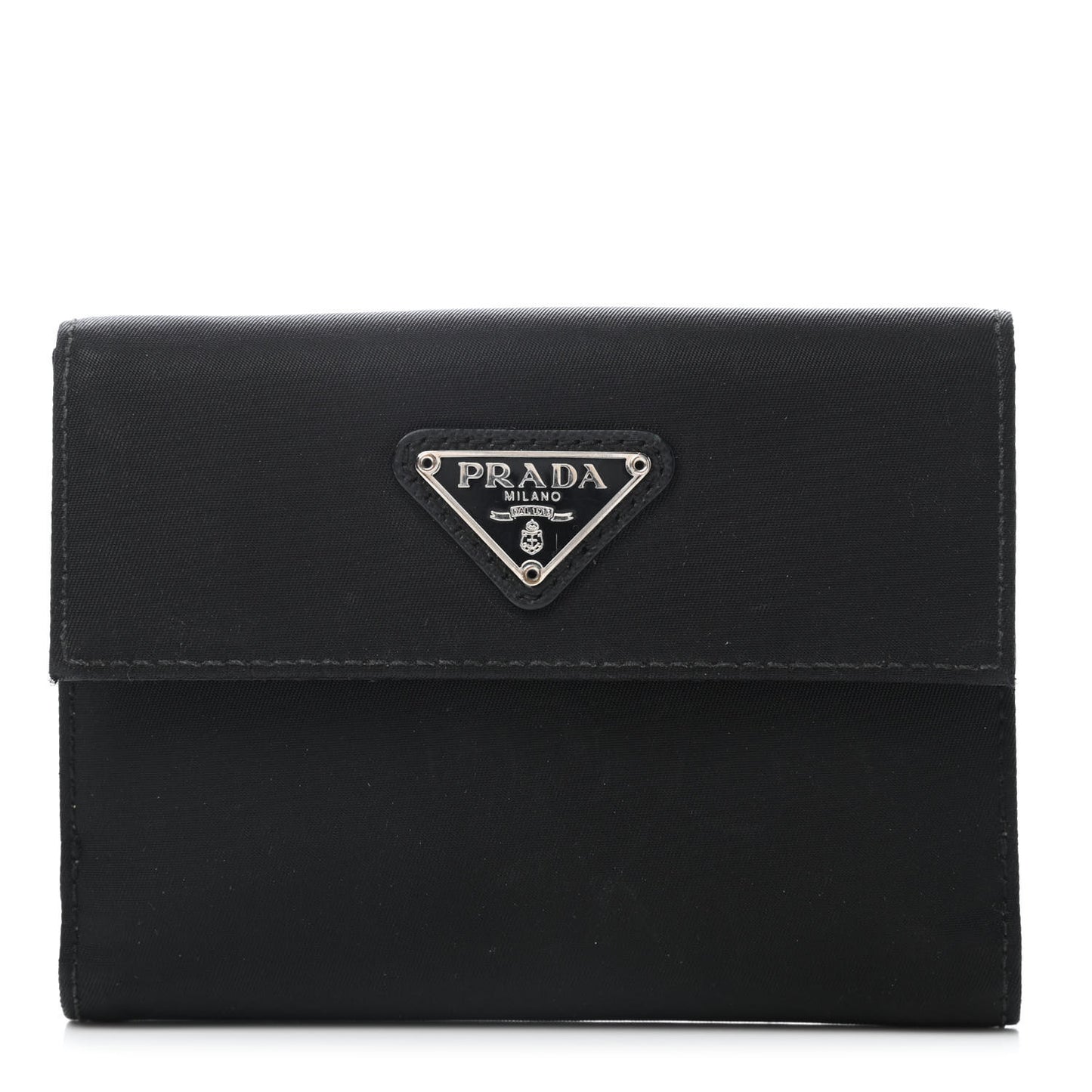 Tessuto Nylon Saffiano Tri-Fold Compact Wallet Black