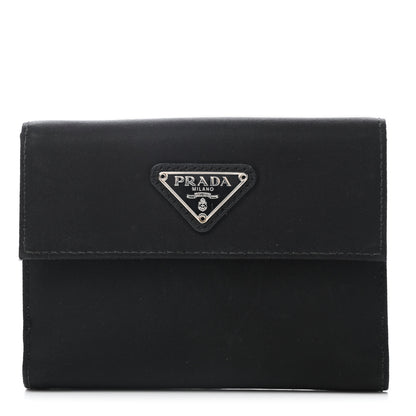 Prada Tessuto Nylon Saffiano Tri-Fold Compact Wallet Black 1 of 6