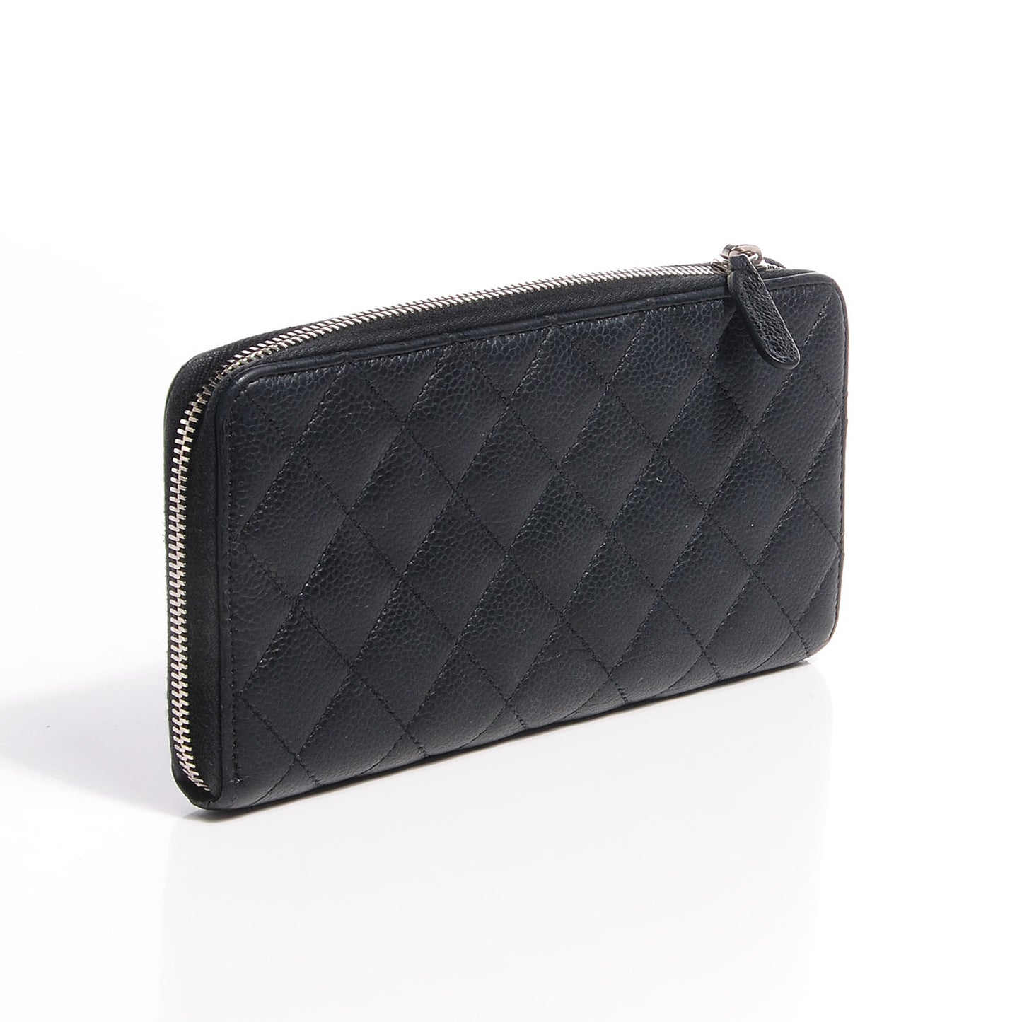 Iridescent Caviar Quilted Large Zip Around Wallet Black CC