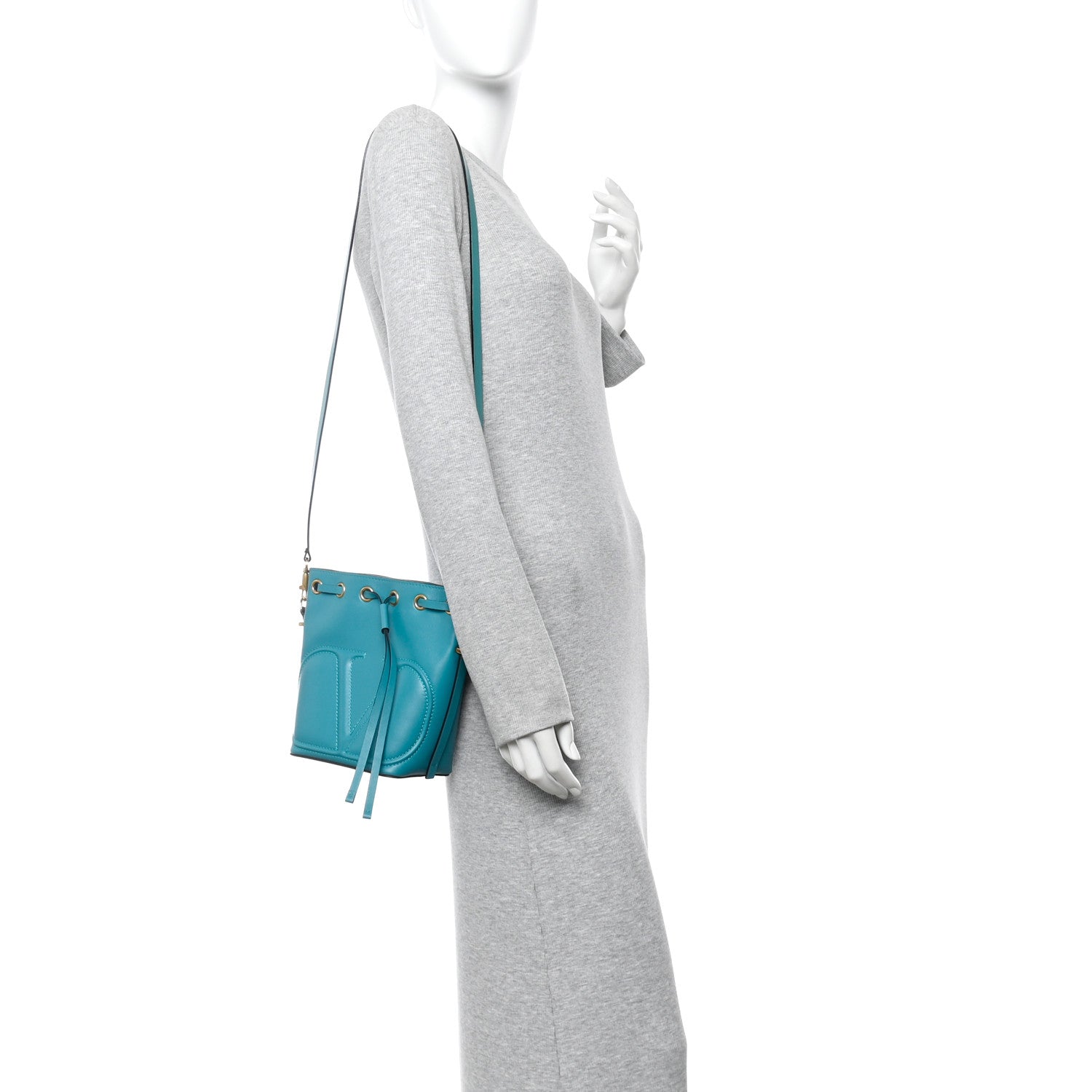 Valentino Garavani Calfskin Vlogo Bucket Bag Blue 2 of 10