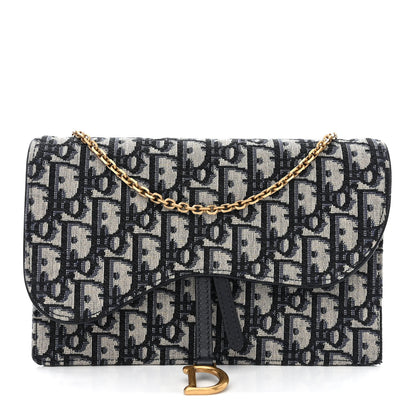 Christian Dior Oblique Saddle Chain Pouch Blue 1 of 12