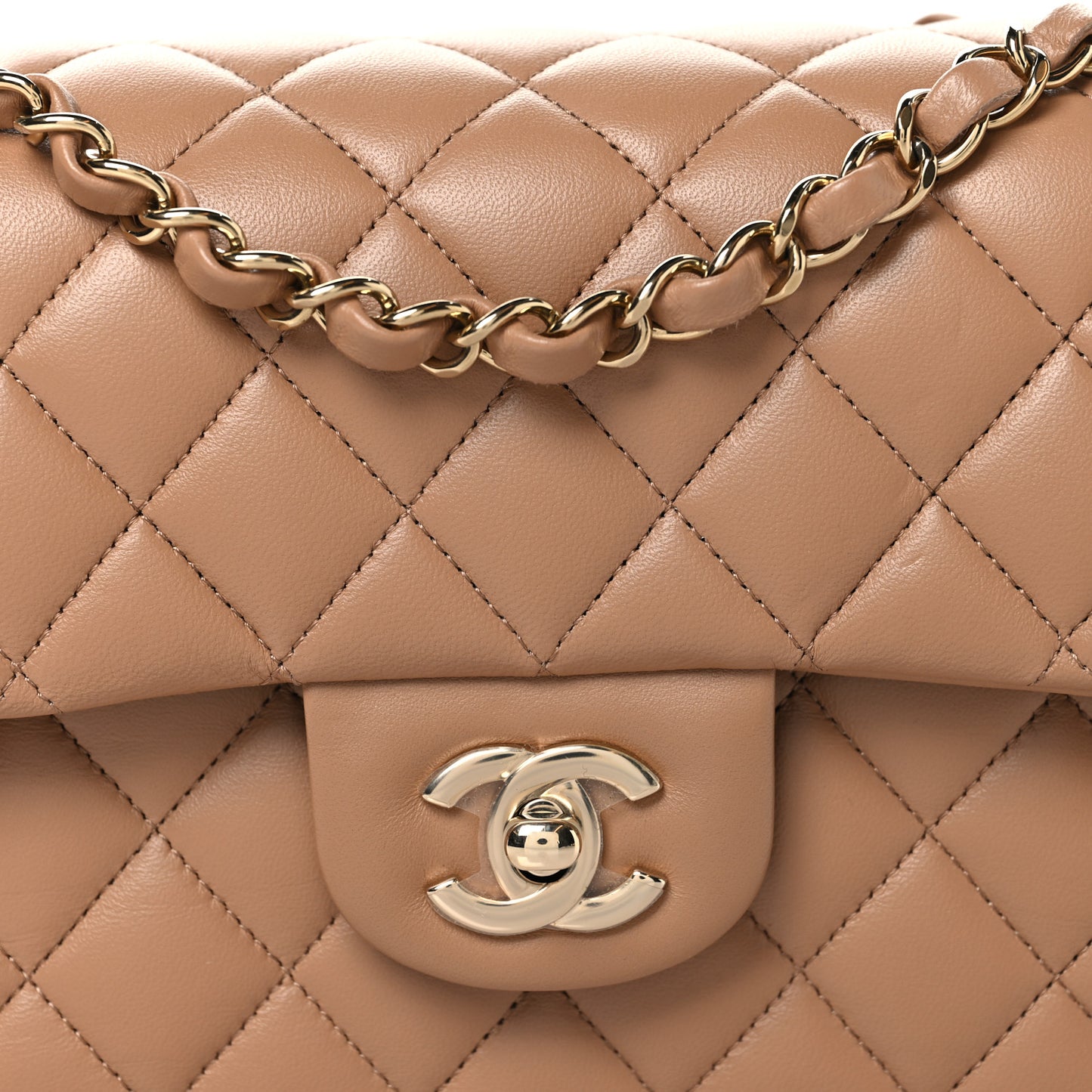 Lambskin Quilted Small Double Flap Brown