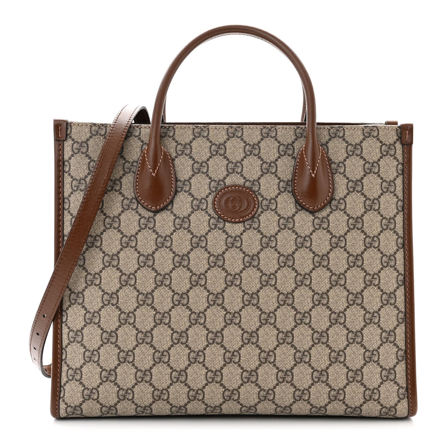 Gucci GG Supreme Monogram Azalea Calfskin Small Retro Interlocking G Tote Bag Beige Ebony Brown Sugar 1 of 10