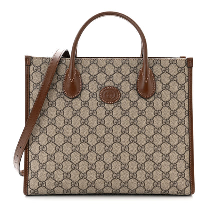Gucci GG Supreme Monogram Azalea Calfskin Small Retro Interlocking G Tote Bag Beige Ebony Brown Sugar 1 of 10