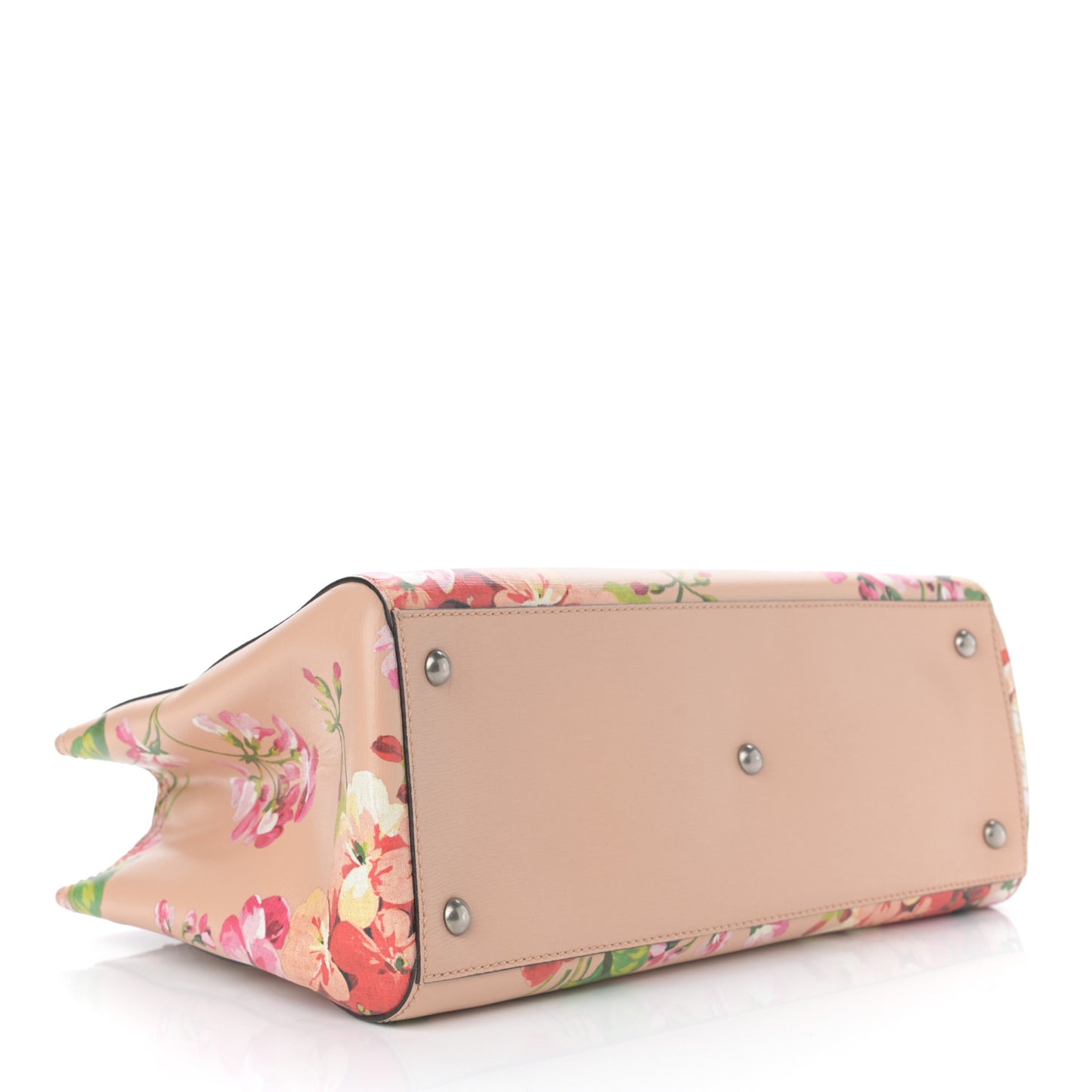 Shangai Calfskin Blooms Print Medium Bamboo Shopper Tote Pink Apricot Multicolor