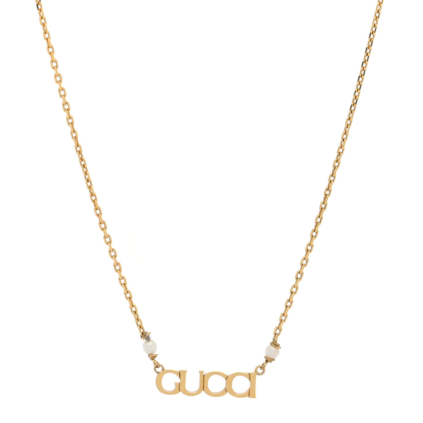 Metal Glass Pearl GUCCI Letter Necklace Gold