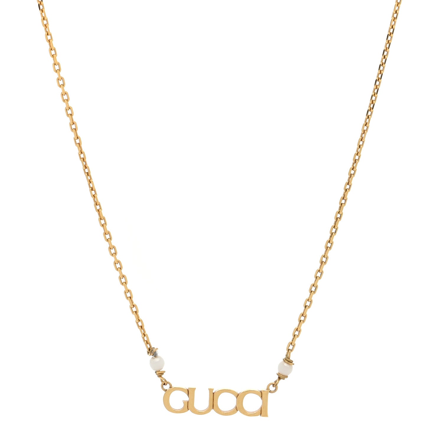 Gucci Metal Glass Pearl GUCCI Letter Necklace Gold 1 of 4