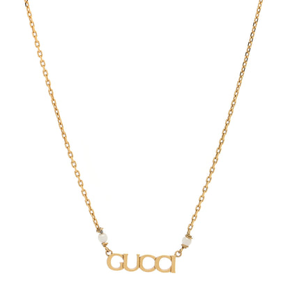 Gucci Metal Glass Pearl GUCCI Letter Necklace Gold 1 of 4